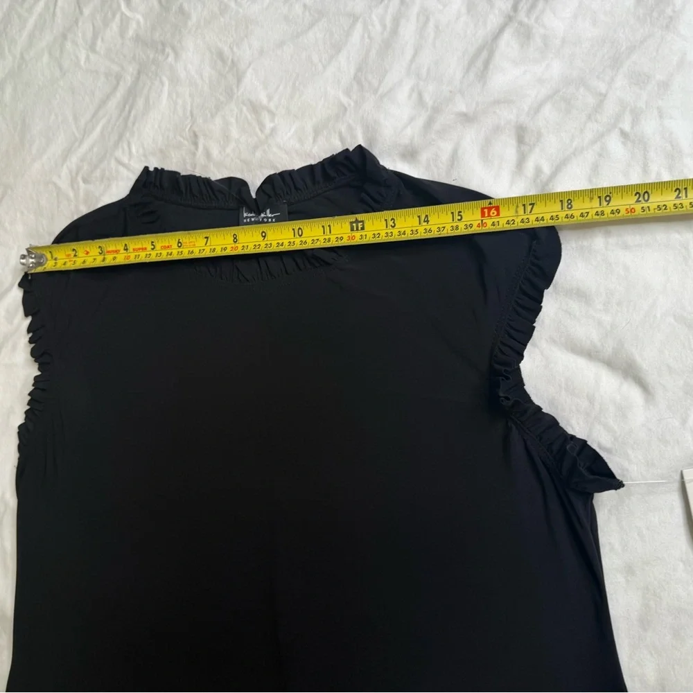 Nicole Miller New York 1X Black Ruffle Mock Neck Sleeveless A-Line Dress Stretch - Picture 9 of 12